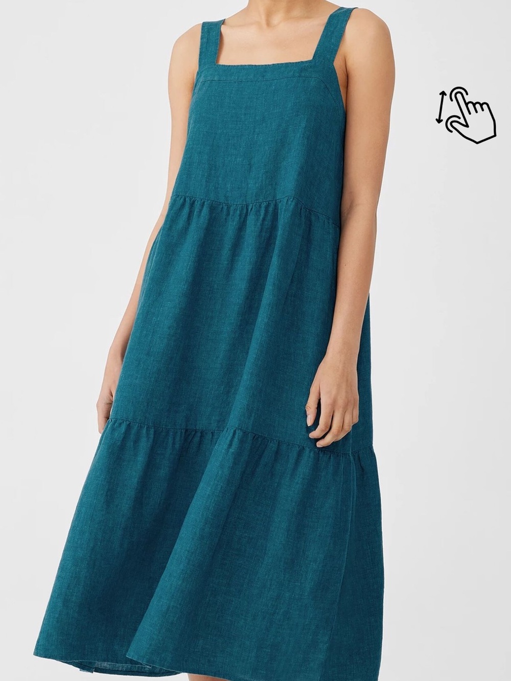 Eileen Fisher Teal Tiered Delave linen Midi Dress - Picture 3 of 10